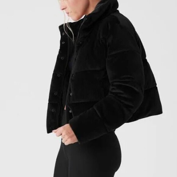 ALO Ribbed Velour Gold Rush Puffer Jacket - Black - Medium - Picture 3 of 13